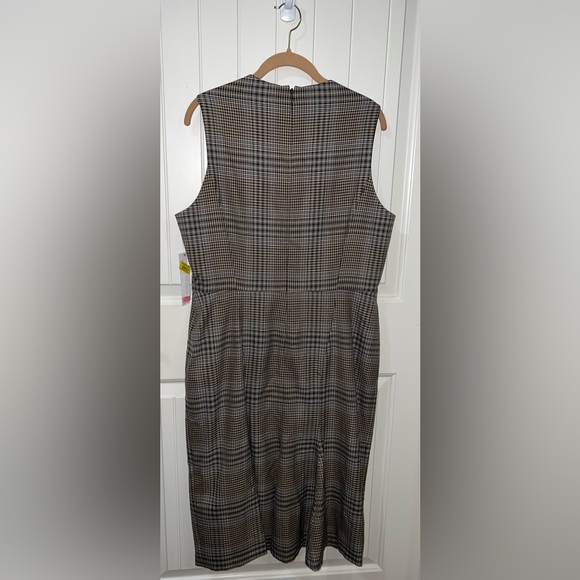 Size 12 Antonio Melani Plaid Fluted Sheath Midi Dress - Picture 2 of 8